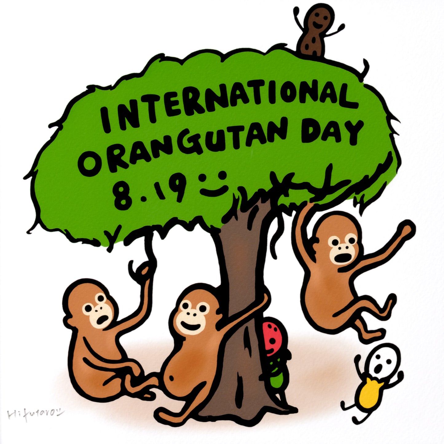 複製原画200角 "International Orangutan Day" 額付き/直筆サイン入り ※受注生産