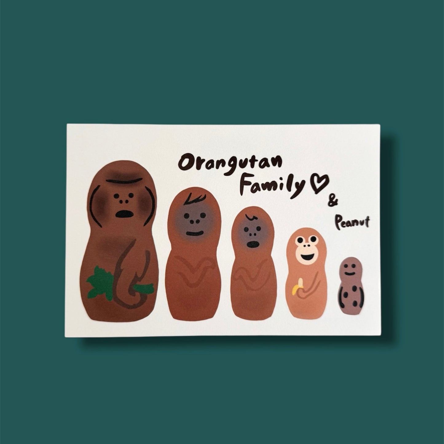 Postcard ”Orangutan family and Peanut"